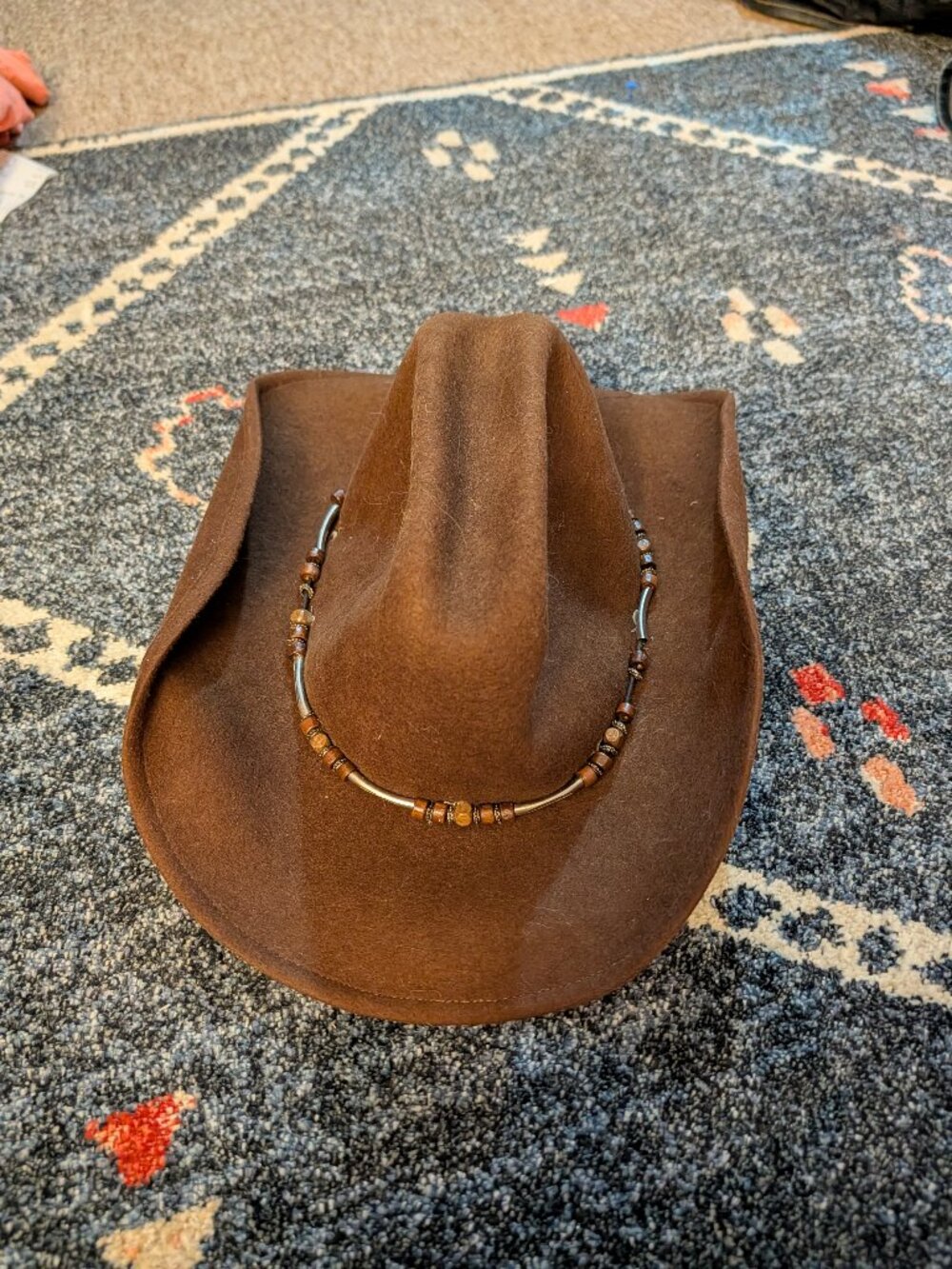 Rodeo King Made in USA Brown Wool Felt Cowboy Hat Medium 56-57 Beaded Western